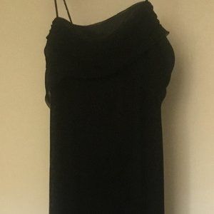 Betsy & Adam Black Metallic Thread Evening Gown